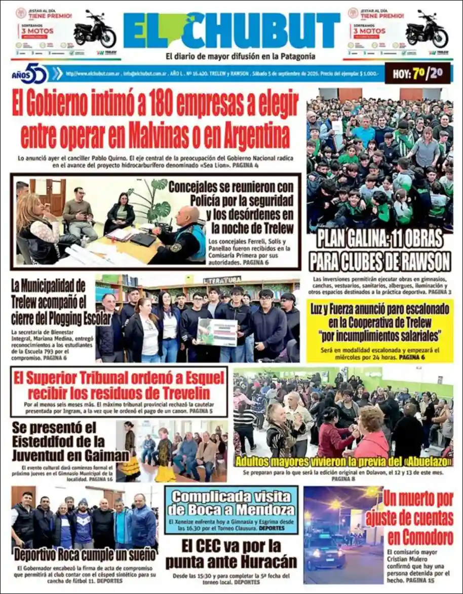 Estudios Max | RADIO FM LASER - Tapa del diario El Chubut