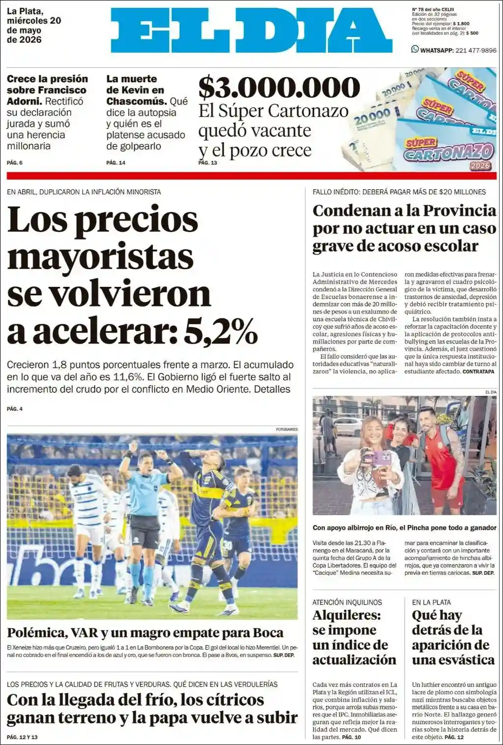 Estudios Max | RADIO FM LASER - Tapa del diario El Dia