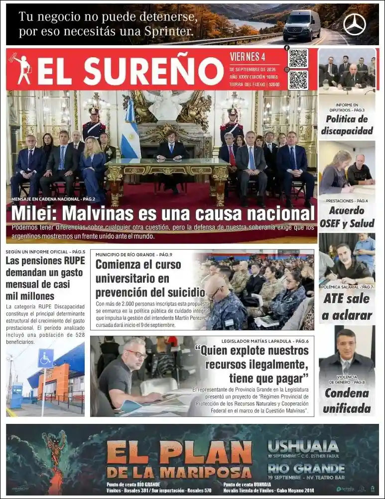 Estudios Max | RADIO FM LASER - Tapa del diario El Sureño