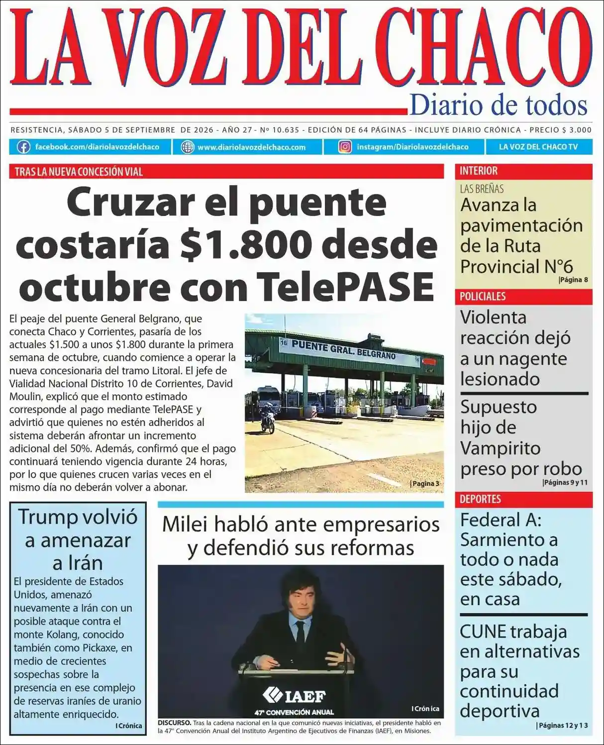 Estudios Max | RADIO FM LASER - Tapa del diario Crónica